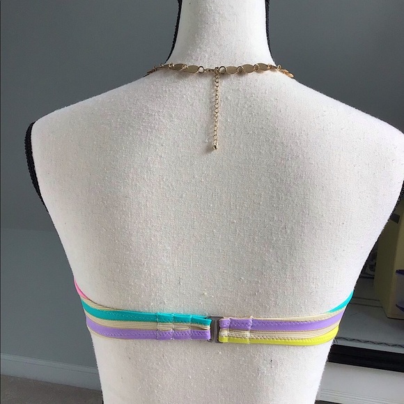 Victoria’s Secret Rainbow Gold Shimmer Stripe Bikini Top Size Small - Picture 5 of 9